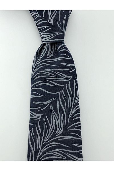 PİERRONİ Navy Blue Gray Patterned Handkerchief Tie
