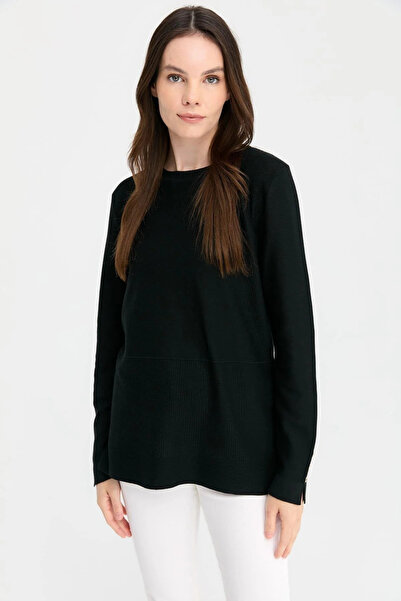 Desen Triko Women's Crew Neck Slit Sweater