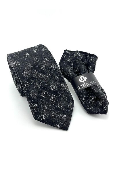 PİERRONİ Black and White Patterned Handkerchief Tie