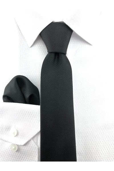 PİERRONİ Black Oxford Pattern Handkerchief Tie