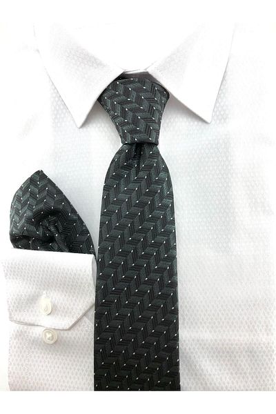 PİERRONİ Black Smoked Patterned Handkerchief Tie