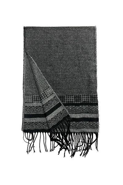 PİERRONİ Black Gray Stripe Patterned Scarf Cashew Pk2229