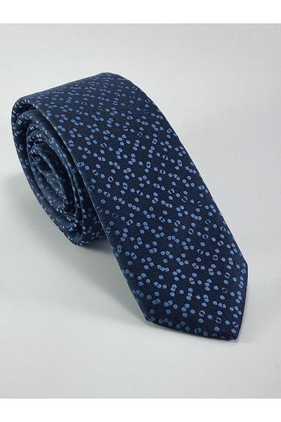 PİERRONİ Navy Blue Saks Patterned Slim Tie