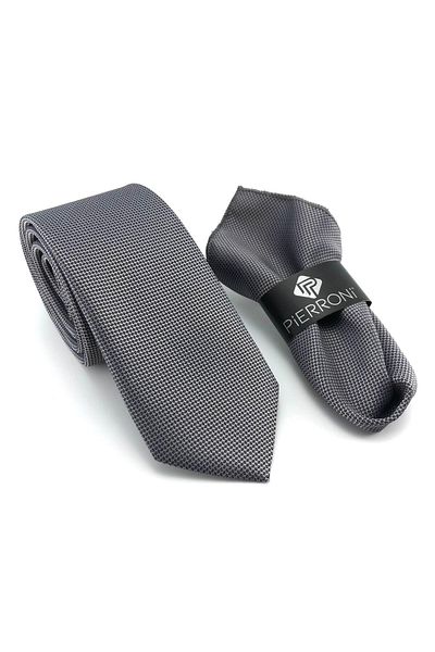 PİERRONİ Gray Oxford Pattern Handkerchief Tie