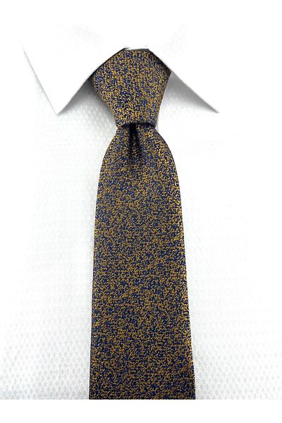 PİERRONİ Gold Navy Blue Patterned Handkerchief Tie
