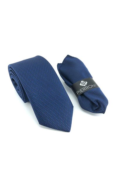 PİERRONİ Self Patterned Saks Blue Handkerchief Tie