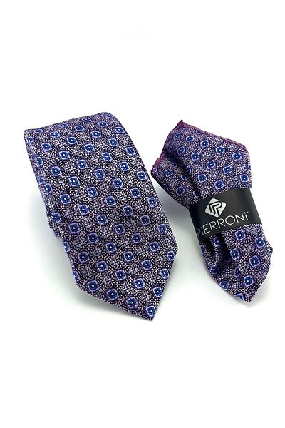PİERRONİ Lilac Saks Patterned Handkerchief Tie