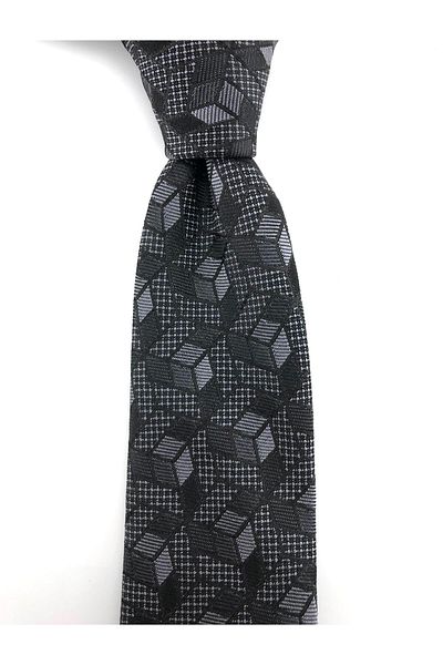 PİERRONİ Black Smoked Patterned Slim Tie