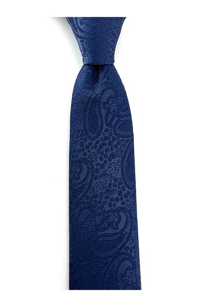 PİERRONİ Navy Blue Shawl Patterned Slim Tie