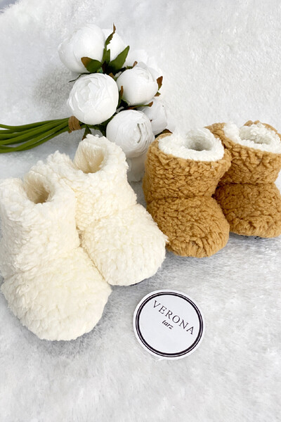 VERONA TARZ Baby Kids Slippers Home Boots 2 Pieces Unisex Plush Double Color Non-Slip Sole