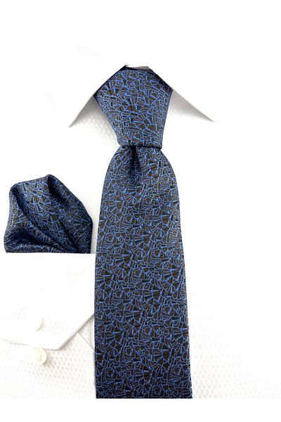 PİERRONİ Brown Blue Patterned Handkerchief Tie
