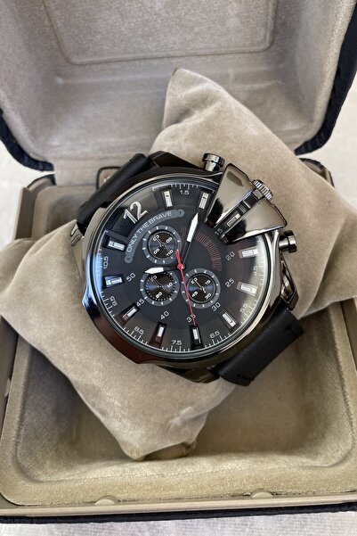 Leerybee Özel Kutulu Büyük Kasa Klasik Model Deri Kordon Spor Siyah Erkek Kol...