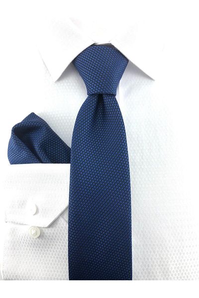 PİERRONİ Self Patterned Saks Blue Handkerchief Tie