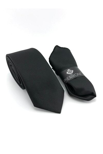 PİERRONİ Black Oxford Pattern Handkerchief Tie