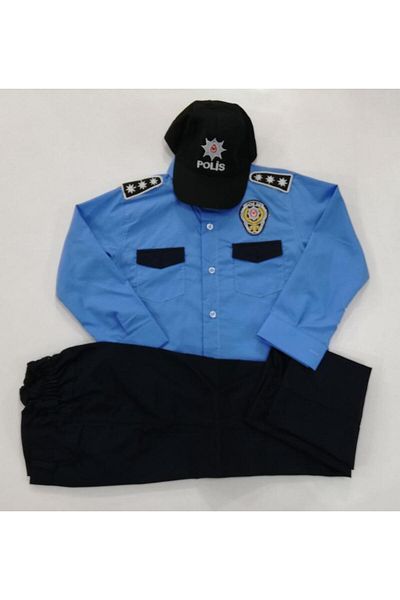 Yonca Çocuk Costum de poliție pentru copii cu cămașă albastră