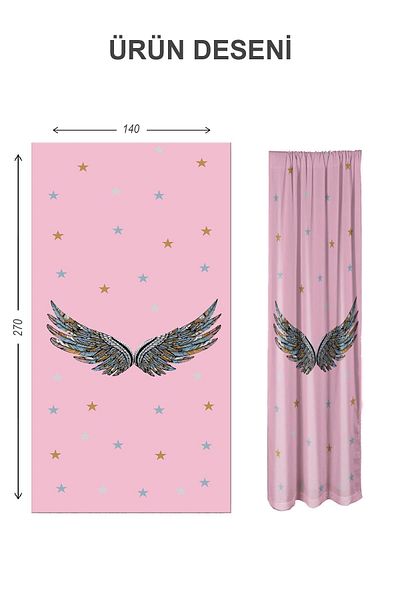 Doruklar Home Collection Digital Printing Washable Wing Pattern 2 Wing Baby and Children's Room Background Curtain