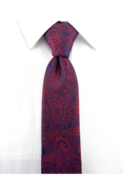PİERRONİ Light Burgundy Navy Blue Patterned Handkerchief Tie