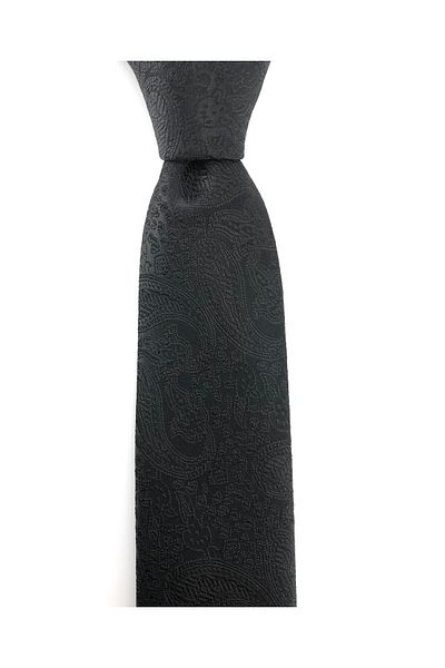 PİERRONİ Black Paisley Pattern Slim Tie