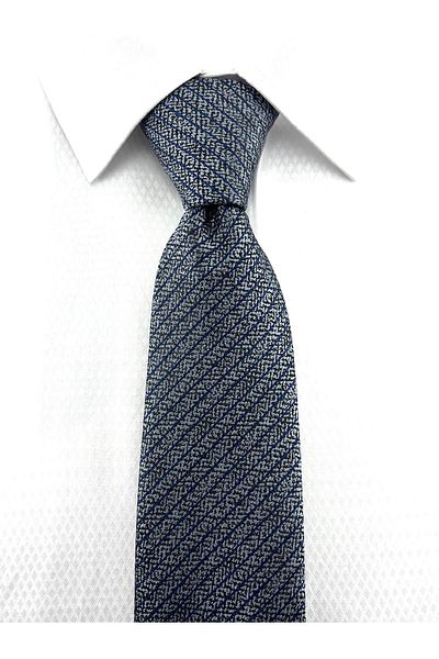 PİERRONİ Gray Navy Blue Striped Handkerchief Tie