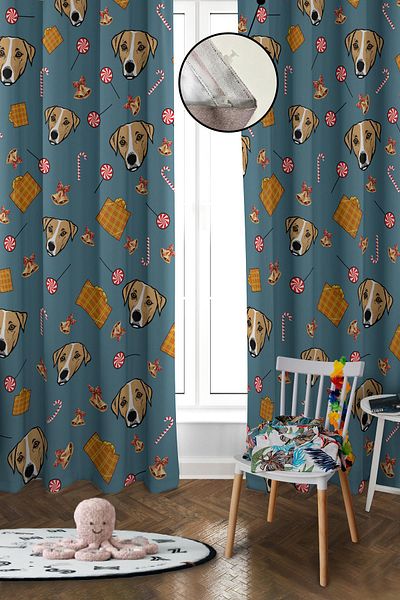 Doruklar Home Collection Digital Printing Washable Dog Pattern 2 Wings Baby and Children's Room Background Curtain