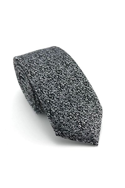 PİERRONİ Black Gray Patterned Slim Tie