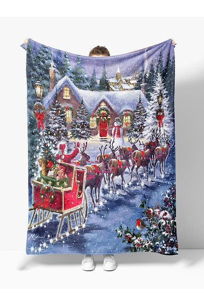 Erays Home Christmas & Christmas Patterned Fleece Blanket Tv Blanket Merry Christmas