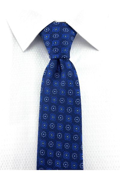 PİERRONİ Saks Blue Patterned Handkerchief Tie