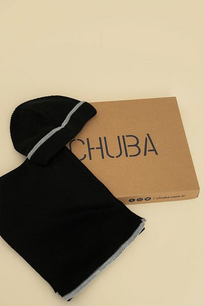 CHUBA Black Thessaloniki Knit Scarf Beanie Set for Kids Ages 7-9 and 10-12 - Chkıds106