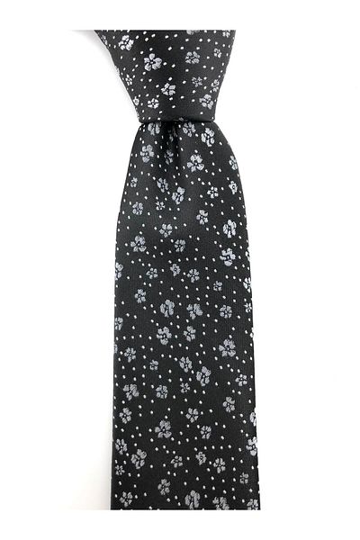 PİERRONİ Black Gray Patterned Slim Tie