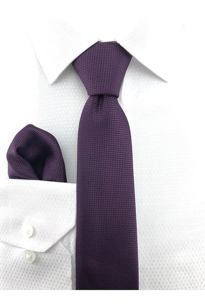 PİERRONİ Plum Oxford Pattern Handkerchief Tie