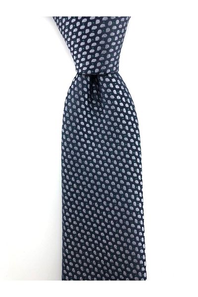 PİERRONİ Navy Blue Gray Patterned Slim Tie