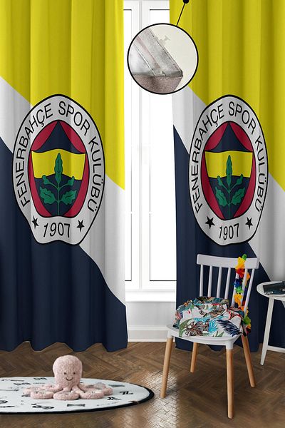 Doruklar Home Collection Digital Printing Washable Modern Patterned 2 Wing Baby and Children's Room Background Curtain