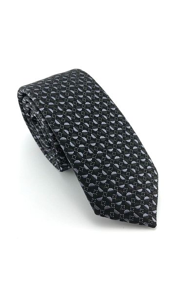 PİERRONİ Black Gray Patterned Slim Tie