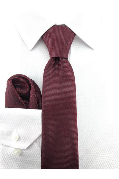 PİERRONİ Burgundy Oxford Pattern Handkerchief Tie
