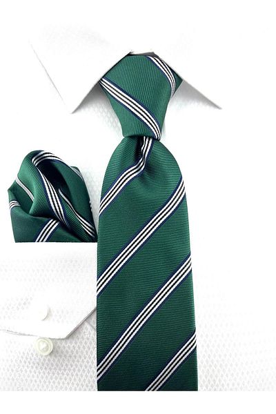 PİERRONİ Green Striped Model Handkerchief Tie