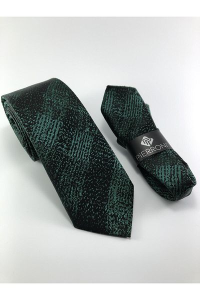 PİERRONİ Black Green Shadow Pattern Handkerchief Tie