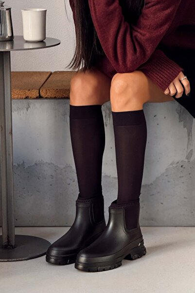 NİŞANTAŞI SHOES Dámské boty Lera černé matné, teplé, podšité, s plochou podrážkou