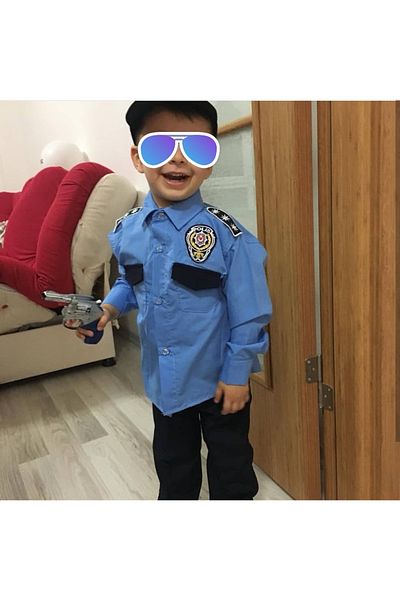 Yonca Çocuk Costum de poliție pentru copii cu cămașă albastră