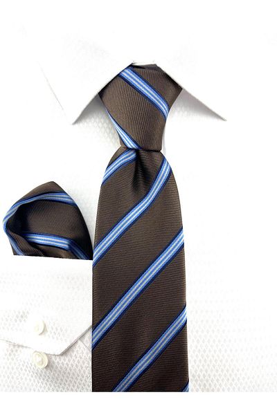PİERRONİ Brown Striped Model Handkerchief Tie
