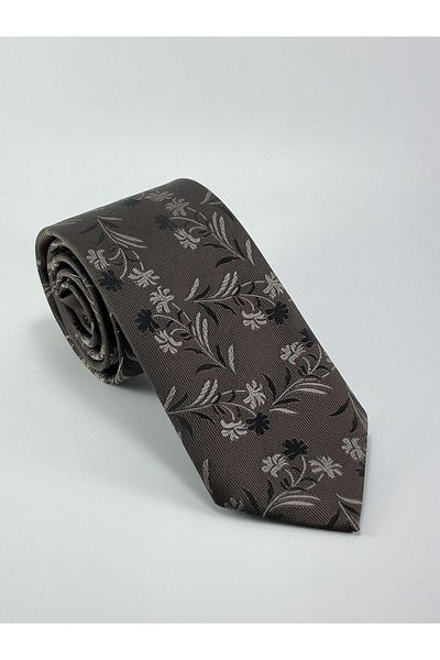 PİERRONİ Brown Beige Floral Patterned Tie