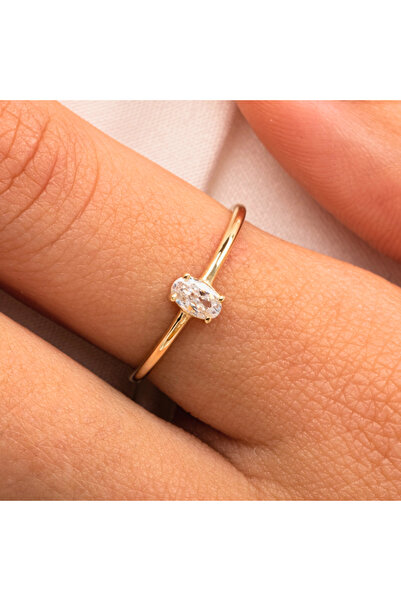 FasekGold 0.50CT Oval Sade Minimal Pırlanta(Signty Taşlı)Tasarım Gümüş Tektaş-Pırlanta Oval Gümüş Tektaş Yüzük