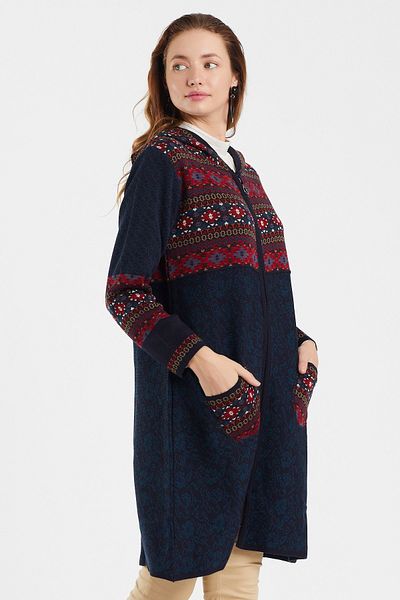 Uludağ Triko Cardigan cu glugă cu model bleumarin pentru femei