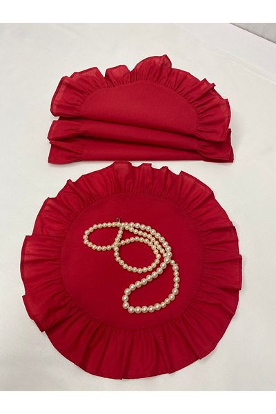 LILYUM Bumbac Poliester Volanat Rotund Serviciu American Placă 4 Bucăți 40 Cm