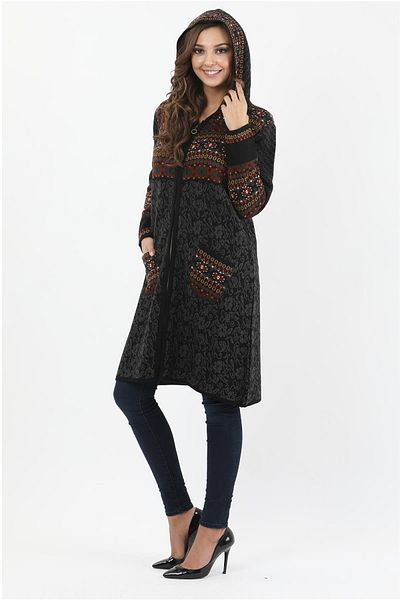 Uludağ Triko Cardigan cu glugă cu model negru de damă