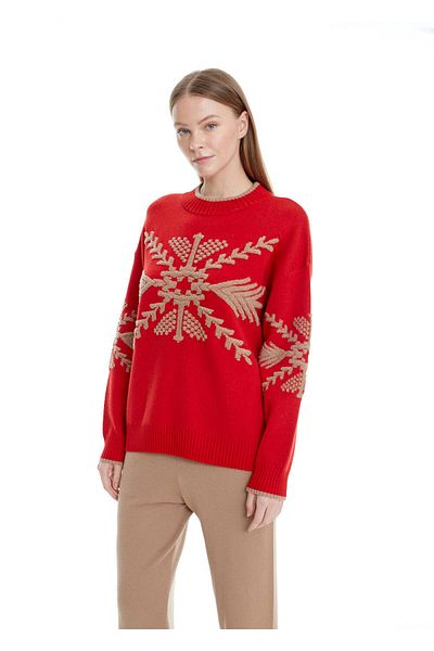 Knitss Tricotaj Merino Extrafine Roșu cu Motive de Iarnă