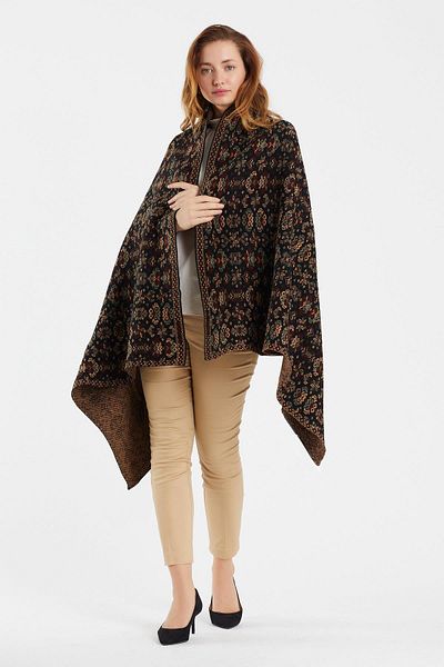 Uludağ Triko Women's Silver Floral Kilim Pattern Shawl