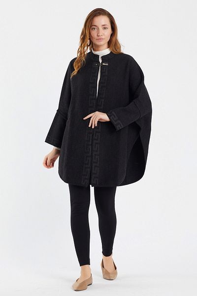 Uludağ Triko Black Geometric Patterned Poncho