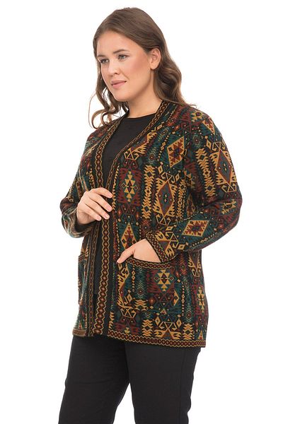 Uludağ Triko Cardigan Kilim pentru femei cu modele etnice - Cu buzunare