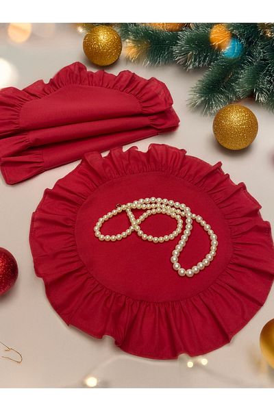 LILYUM Bumbac Poliester Volanat Rotund Serviciu American Placă 4 Bucăți 40 Cm