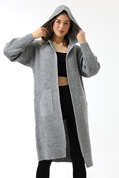 Devinka سترة نسائية فضفاضة ذات غطاء للرأس باللون الرمادي مع جيوب طويلة